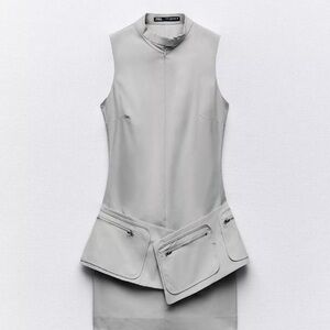 Zara Light Gray Sleeveless Dress with Zippered Pockets